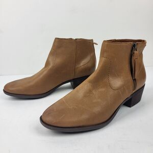 Lucky Brand Blandre Brown Leather Ankle Boot Side Zip Women's Size 7.5M